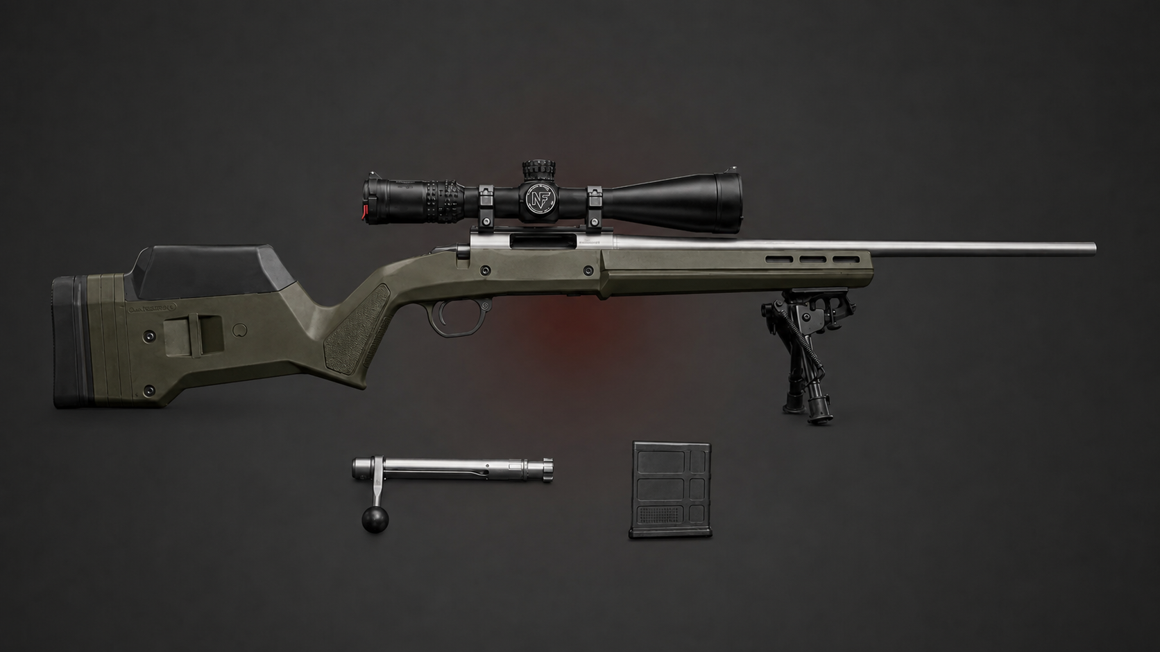 Field-stripped Bolt-Action Precision Rifle with its ordinary service components separated